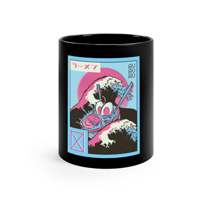 Japanese Aesthetic Ramen Wave Retrowave 11oz Black Mug