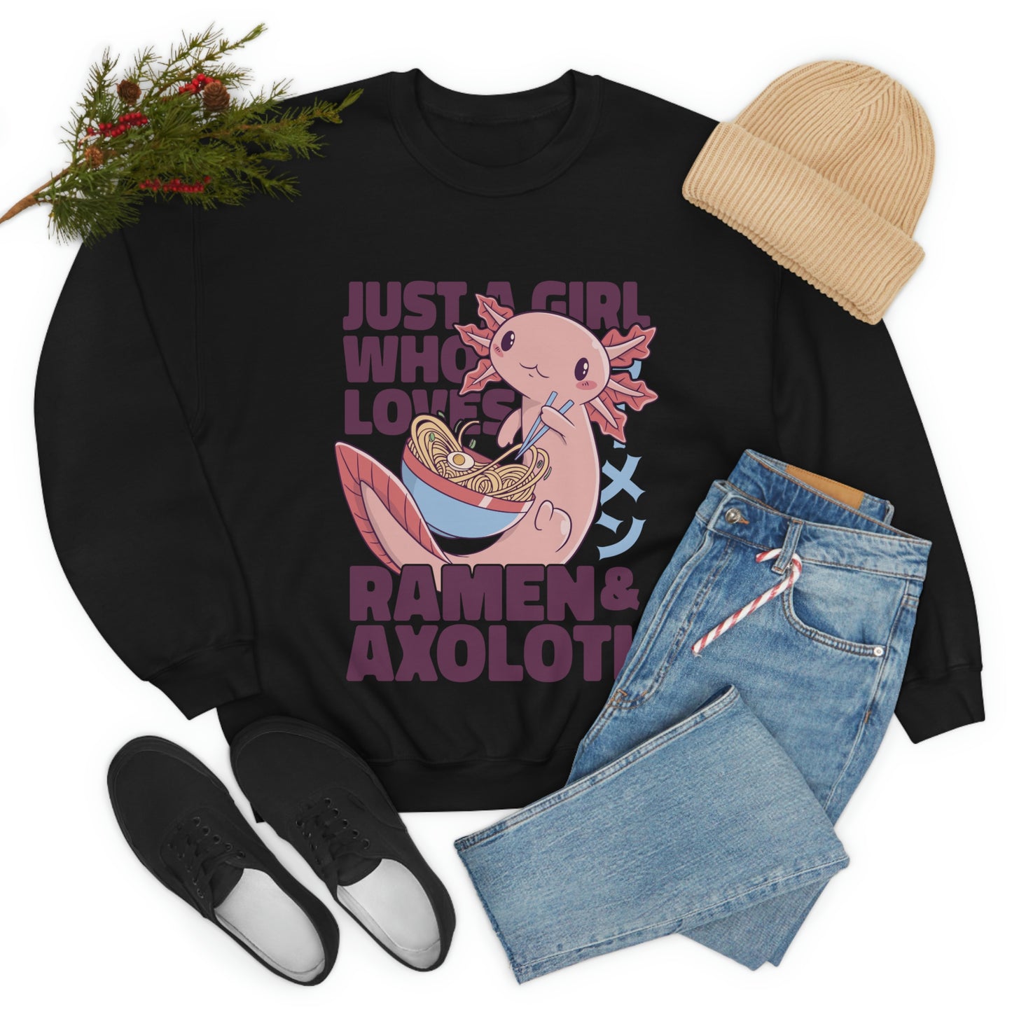 Kawaii Aesthetic Just A Girl Who Loves Ramen & Axolotl Sweatshirt