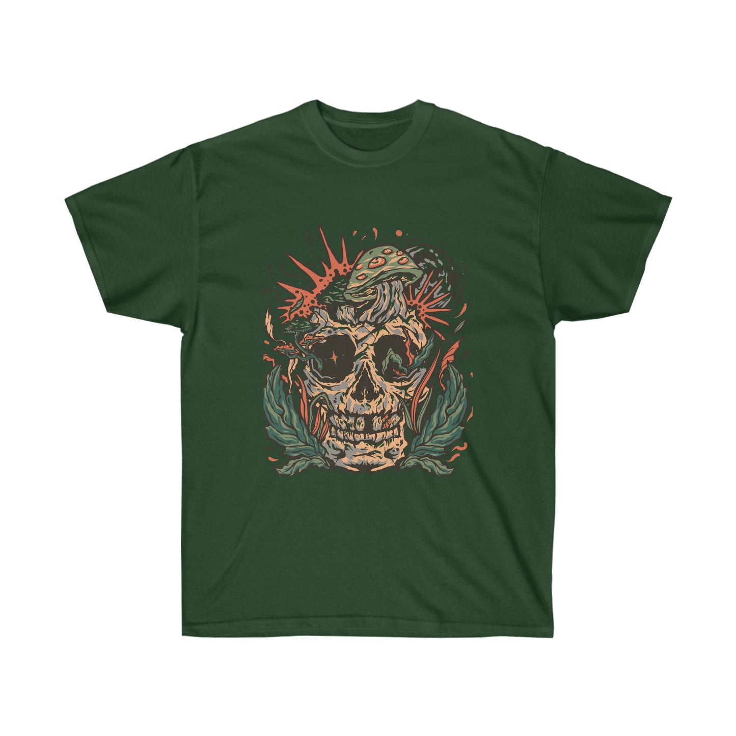 Cottagecore Skull and Mushrooms Floral T-Shirt