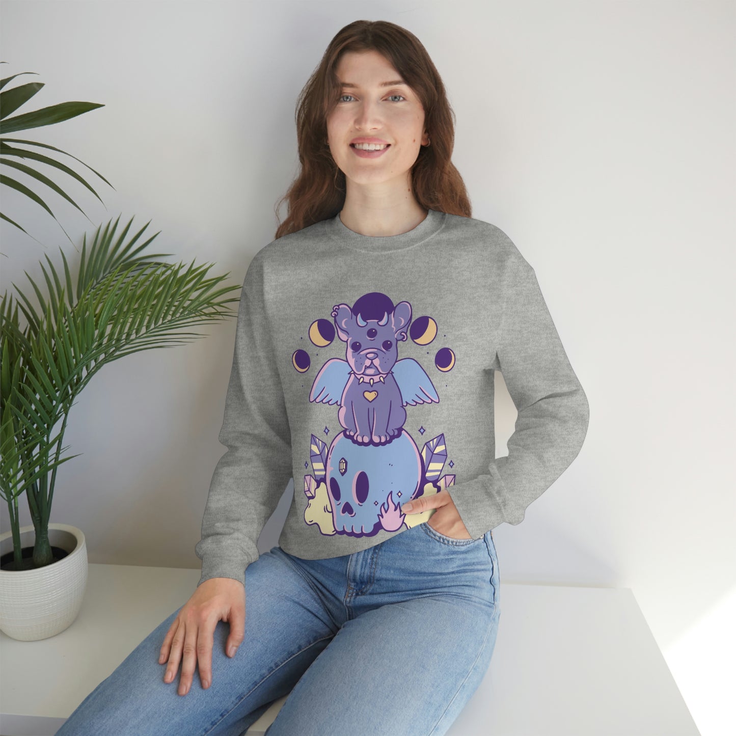 Pastel Goth Dog On Skull Goth Aesthetic Sweatshirt