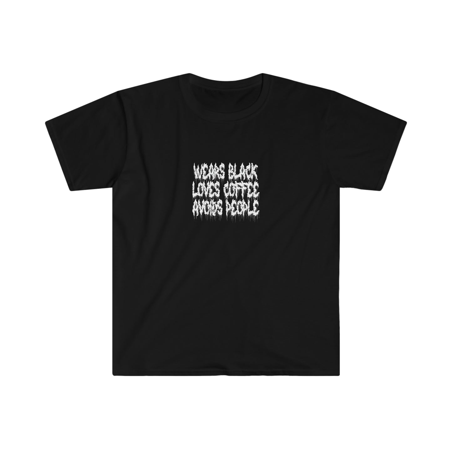 Wears black Loves Coffee Avoid People Goth Y2k Clothing Alt Aesthetic Goth Punk T-Shirt