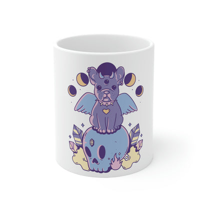 Pastel Goth Dog On Skull Goth Aesthetic White Ceramic Mug