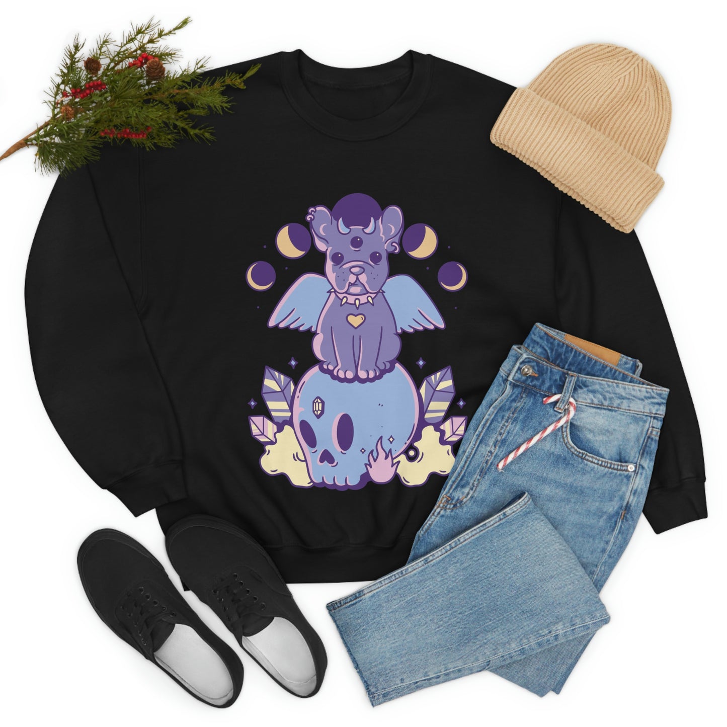 Pastel Goth Dog On Skull Goth Aesthetic Sweatshirt