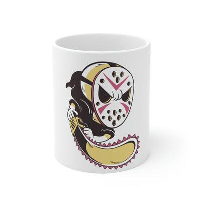 Grim Reaper With Hockey Mask Cartoon Goth Aesthetic White Ceramic Mug
