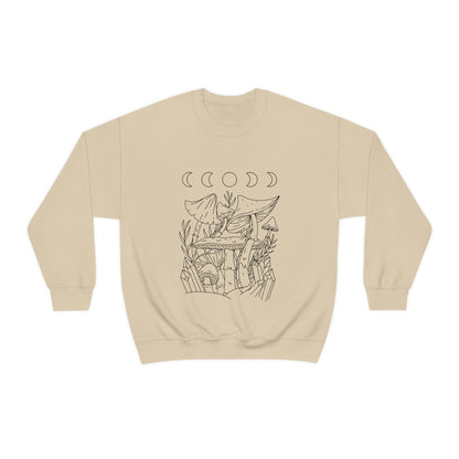Cottagecore Mushroom Moon Phases Line Art Sweatshirt