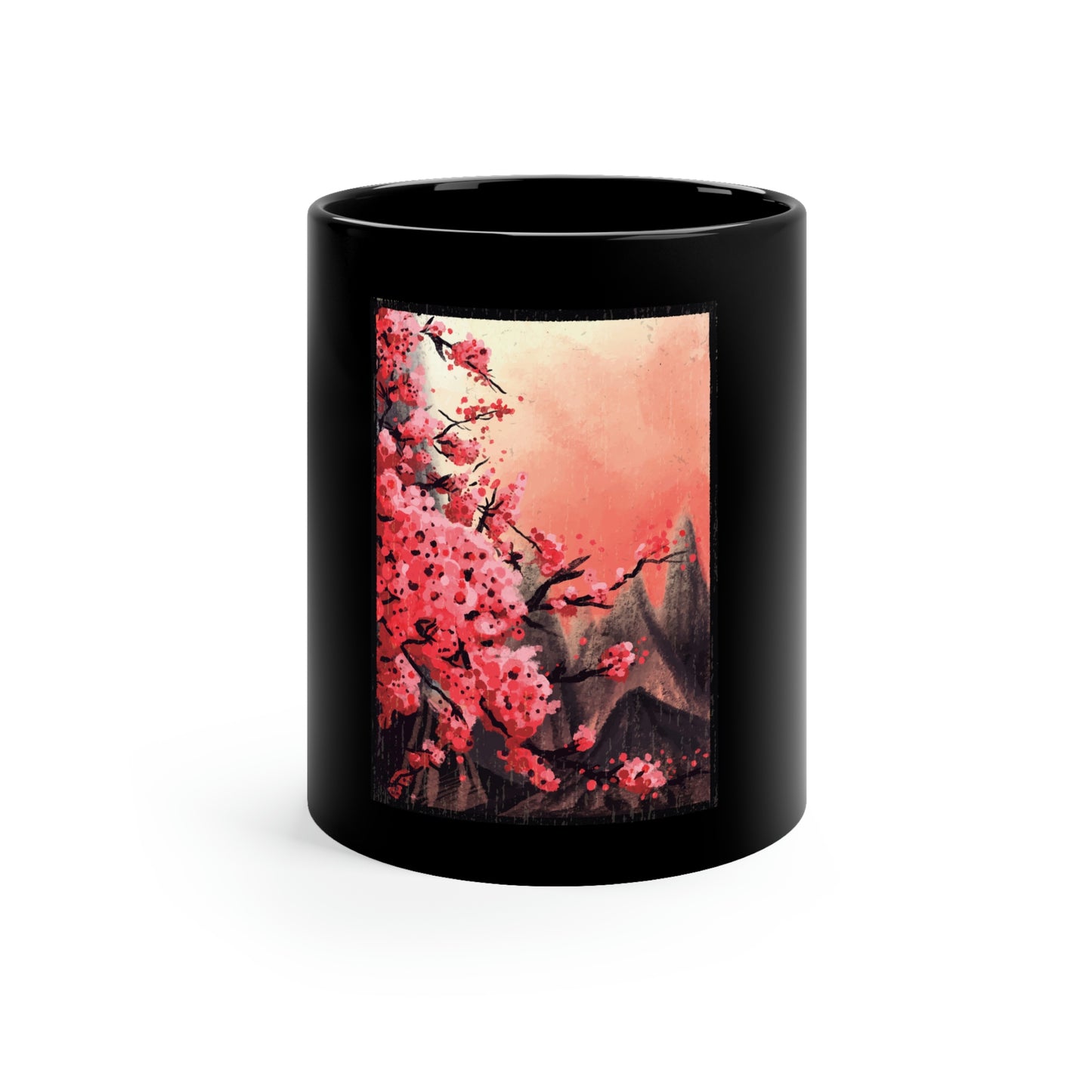 Indie Japanese Art, Japan Streeetwear Retro, Japanese Aesthetic Blossom 11oz Black Mug