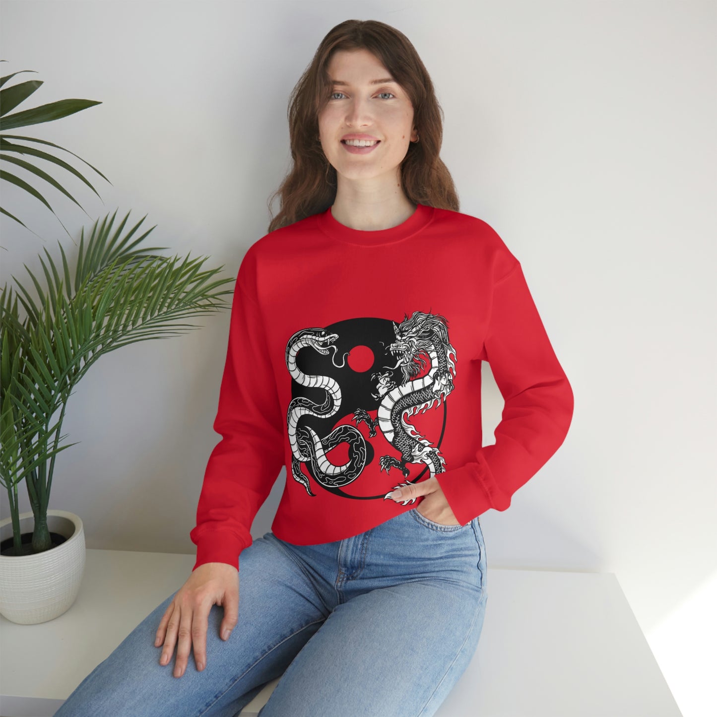 Indie Japanese Art, Japan Streeetwear Retro Ying Yang Dragons Sweatshirt