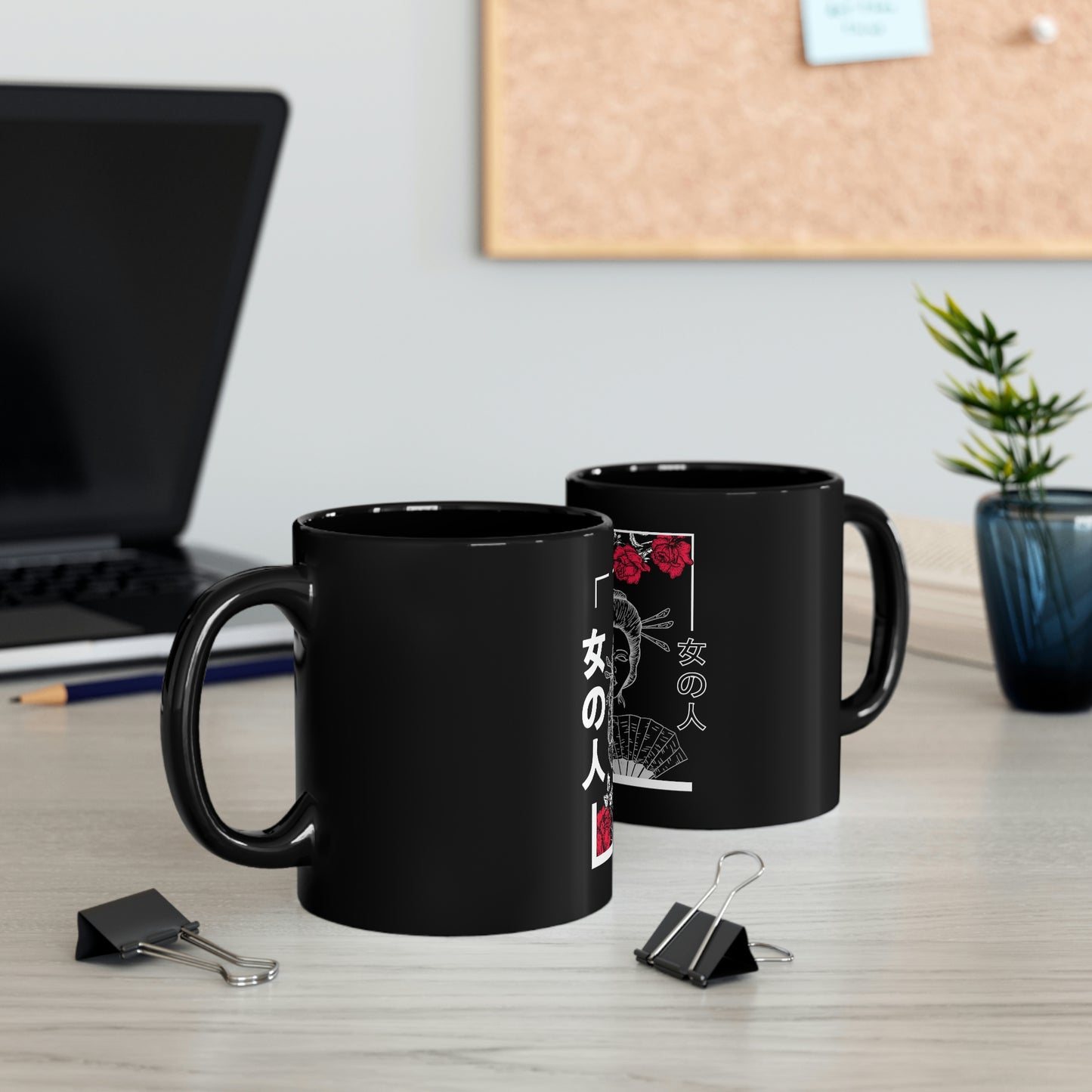 Indie Art Japanese Aesthetic Line Art Geisha 11oz Black Mug