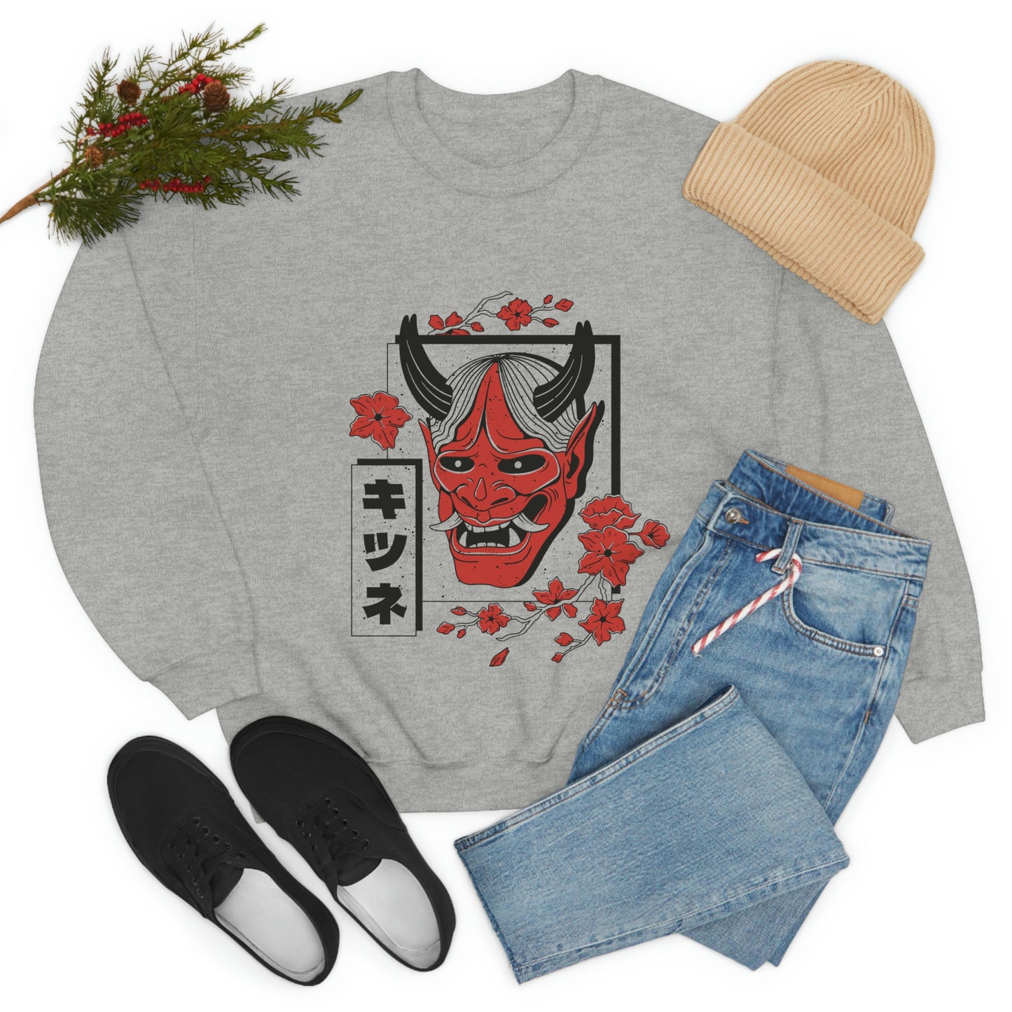 Indie Japanese Art, Japan Streeetwear Retro, Japanese Aesthetic Mask Sweatshirt