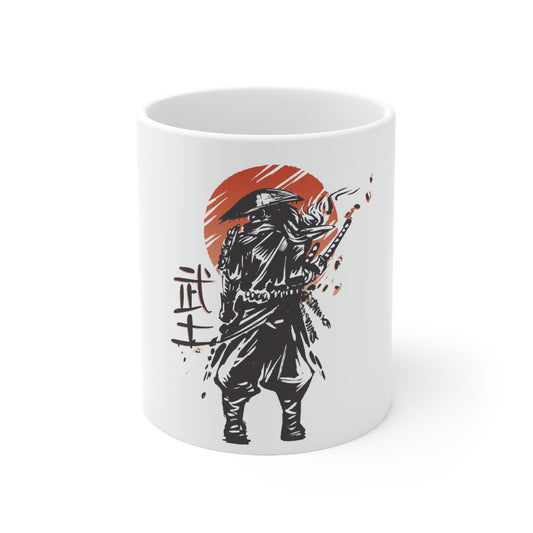 Japanese Aesthetic Samurai Graphic White Mug