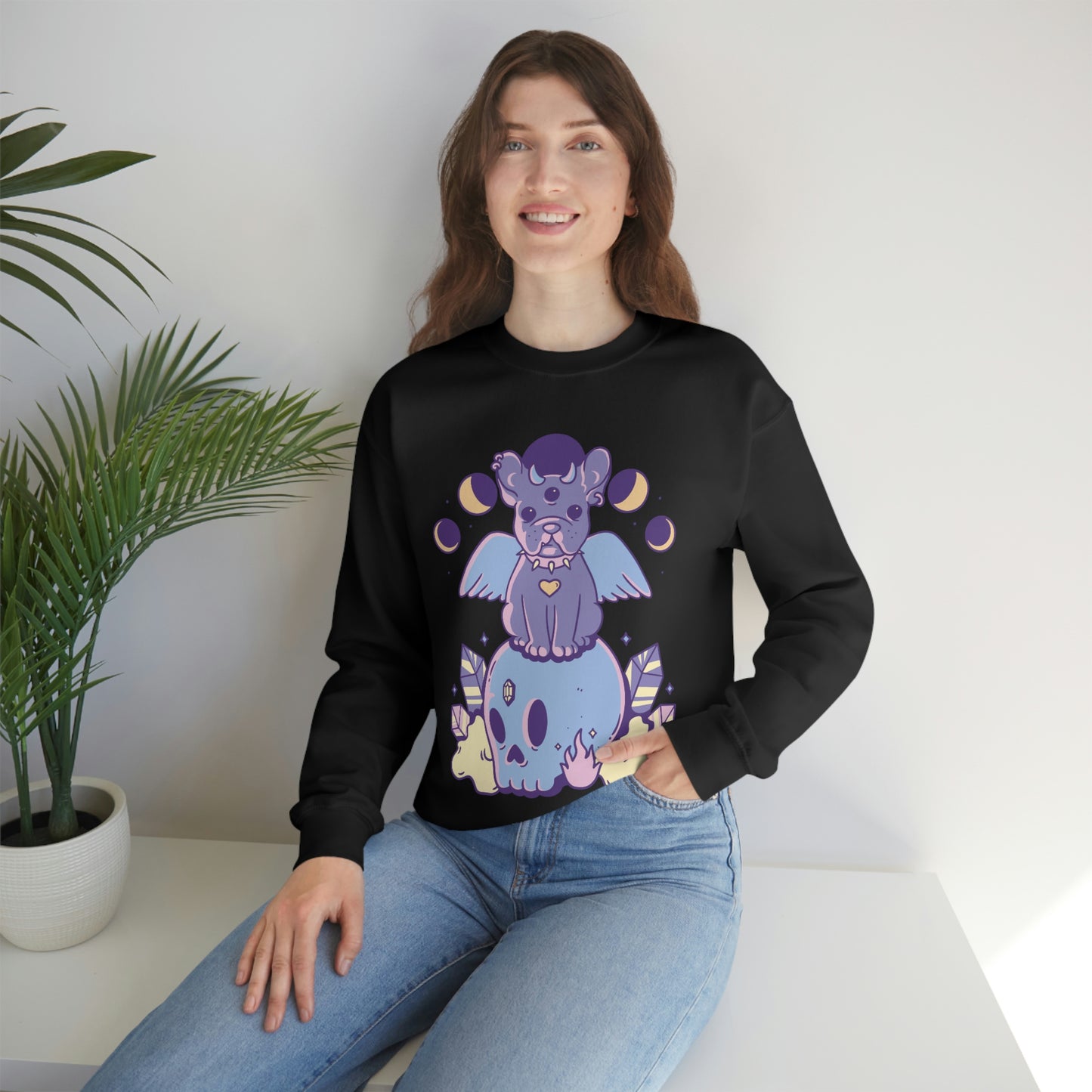 Pastel Goth Dog On Skull Goth Aesthetic Sweatshirt