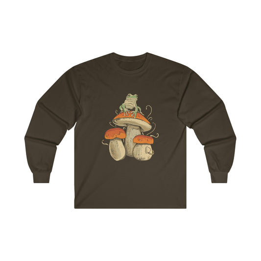 Cottagecore Aesthetic Mushrooms and Frog Long Sleeve Shirt