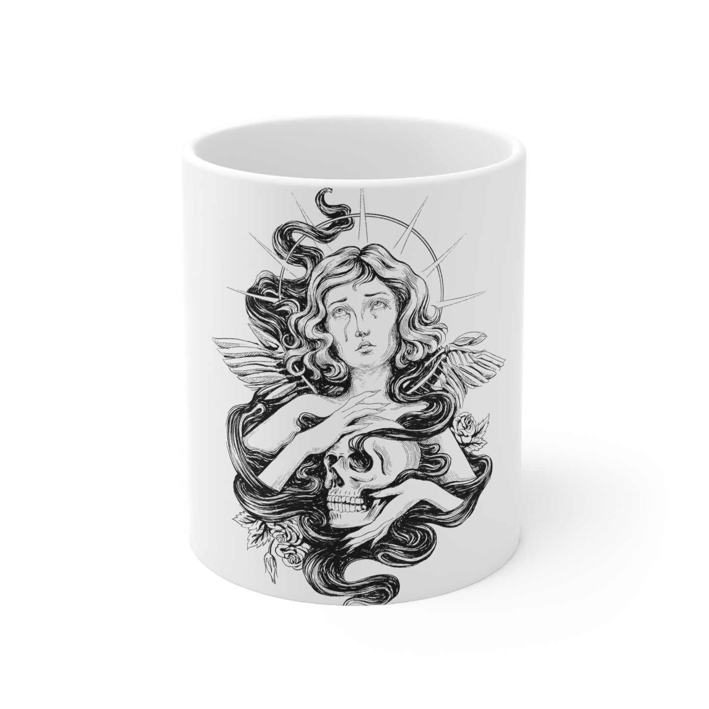 Dark Aesthetic Crying Women White Ceramic Mug