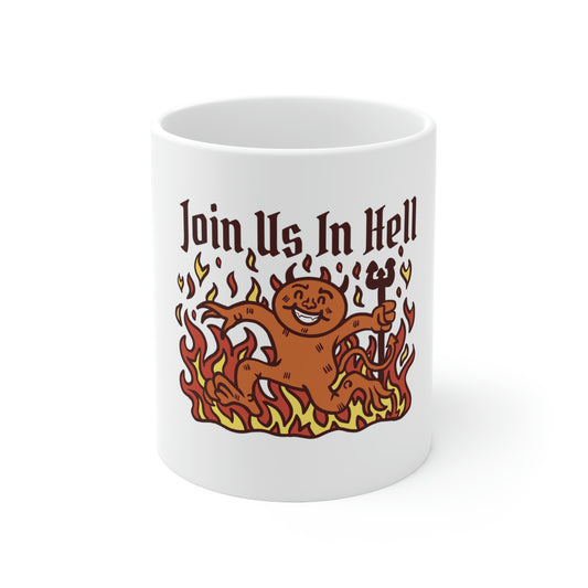 Join Us In Hell Cute Demon, Goth Aesthetic White Ceramic Mug