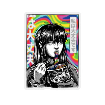 Japan Comic Psychedelic Girl Eating Ramen Sticker