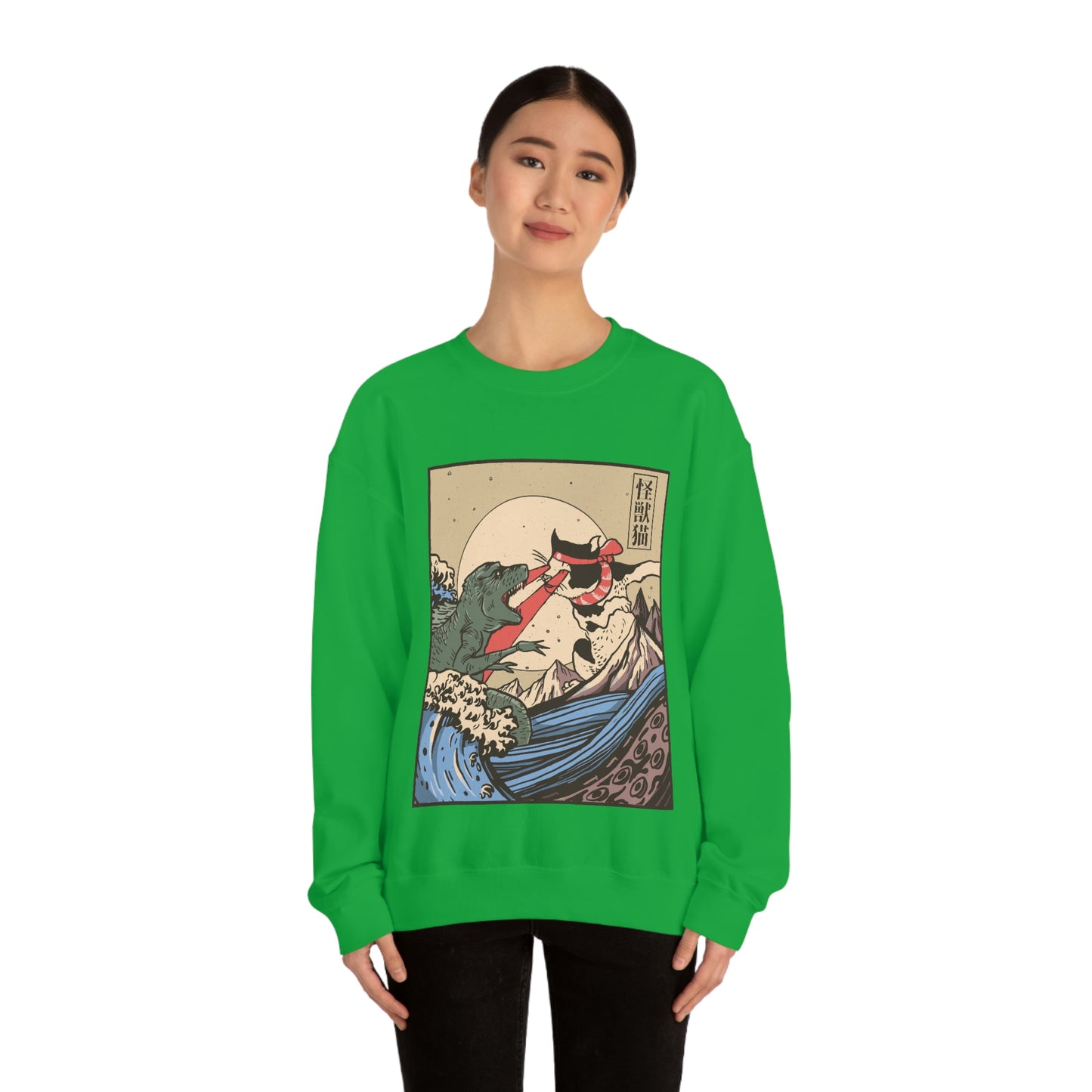 Indie Japanese Art Kaiju Vs Cat Sweatshirt