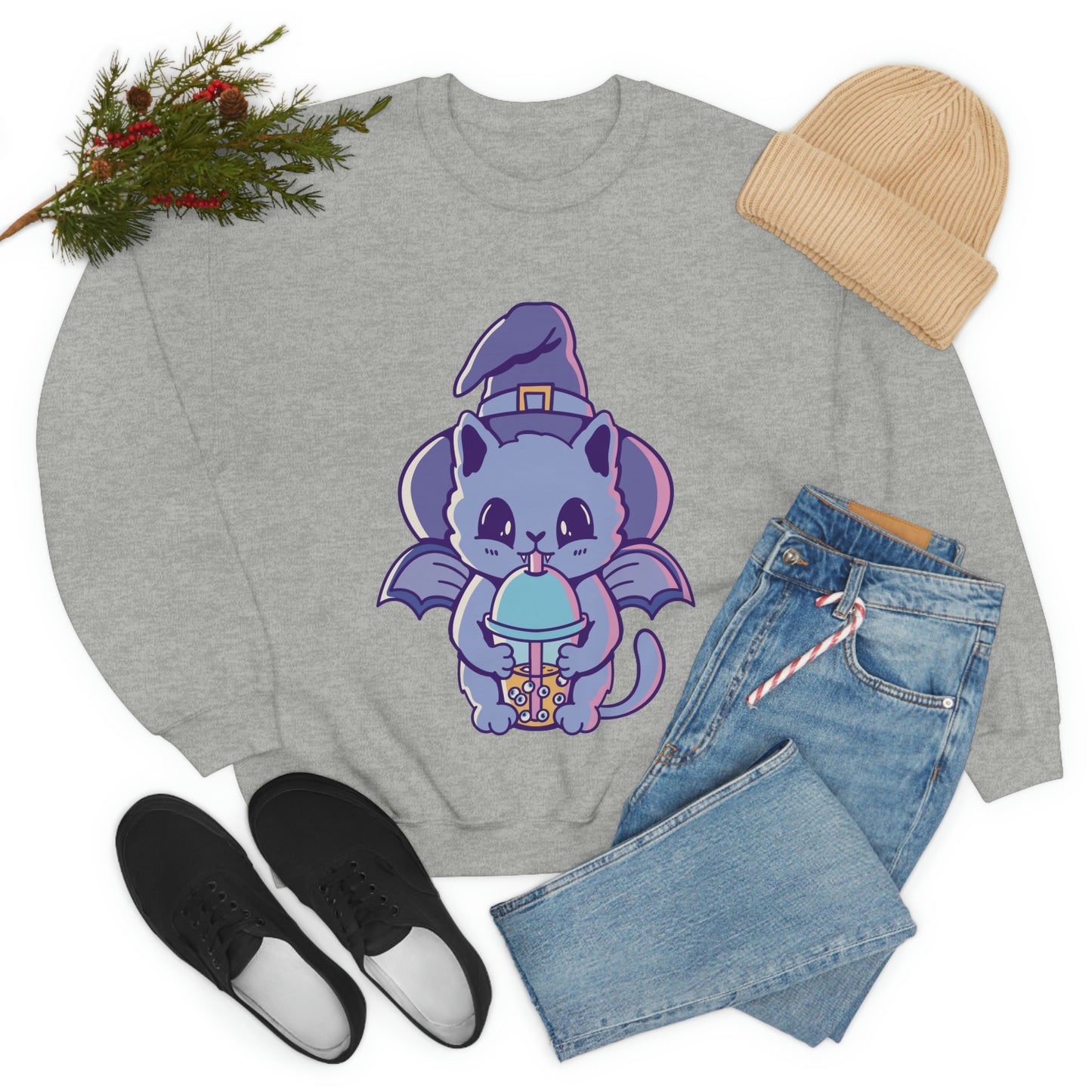 Pastel Goth Cat Witch, Goth Aesthetic Sweatshirt