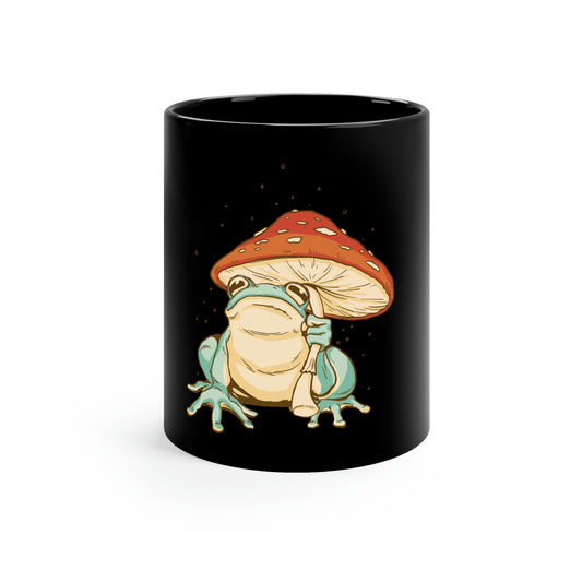 Cottagecore Aesthetic Mushrooms and Frog Dark Mug
