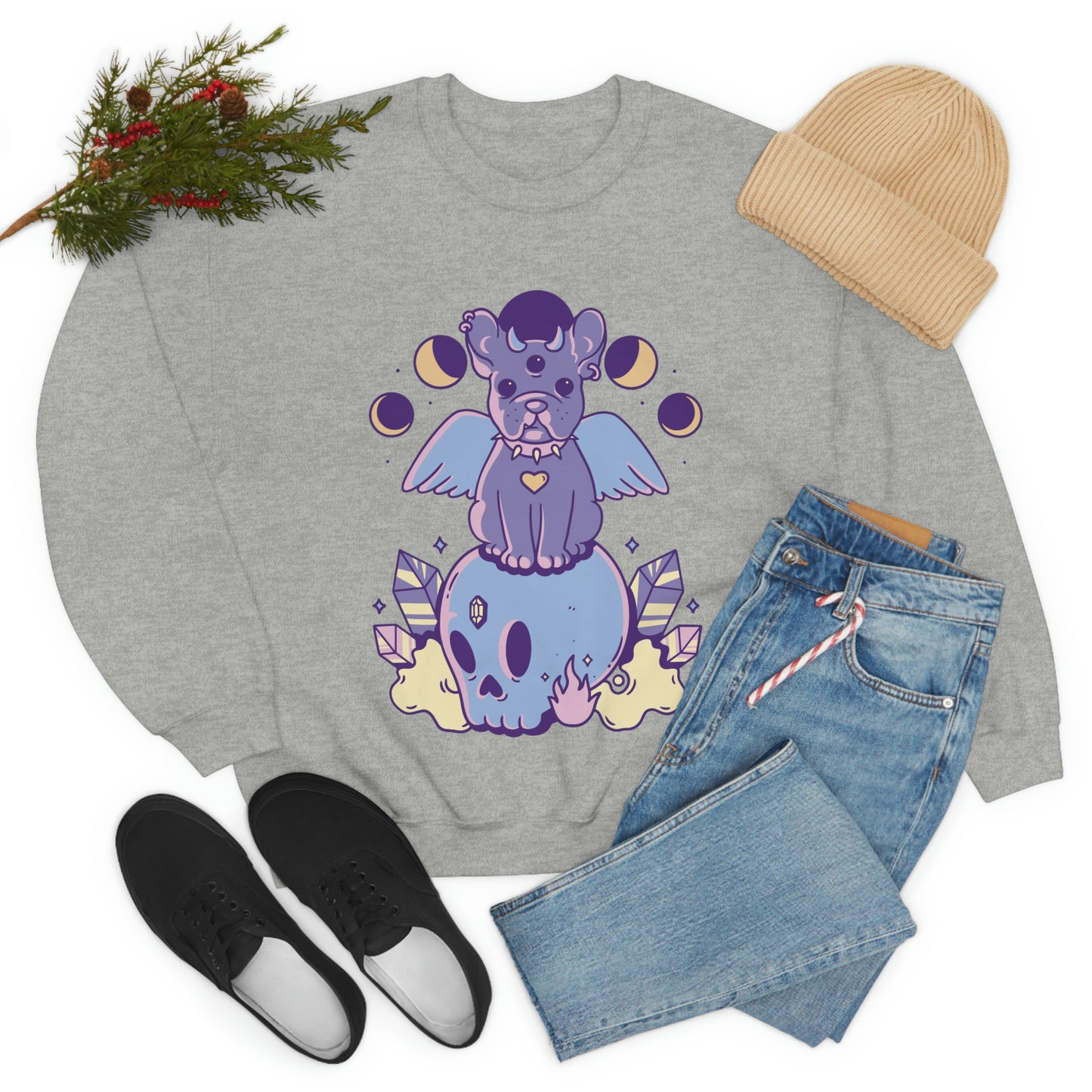 Pastel Goth Dog On Skull Goth Aesthetic Sweatshirt