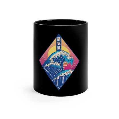 Japanese Aesthetic Retrowave The Great Wave off Kanagawa 11oz Black Mug