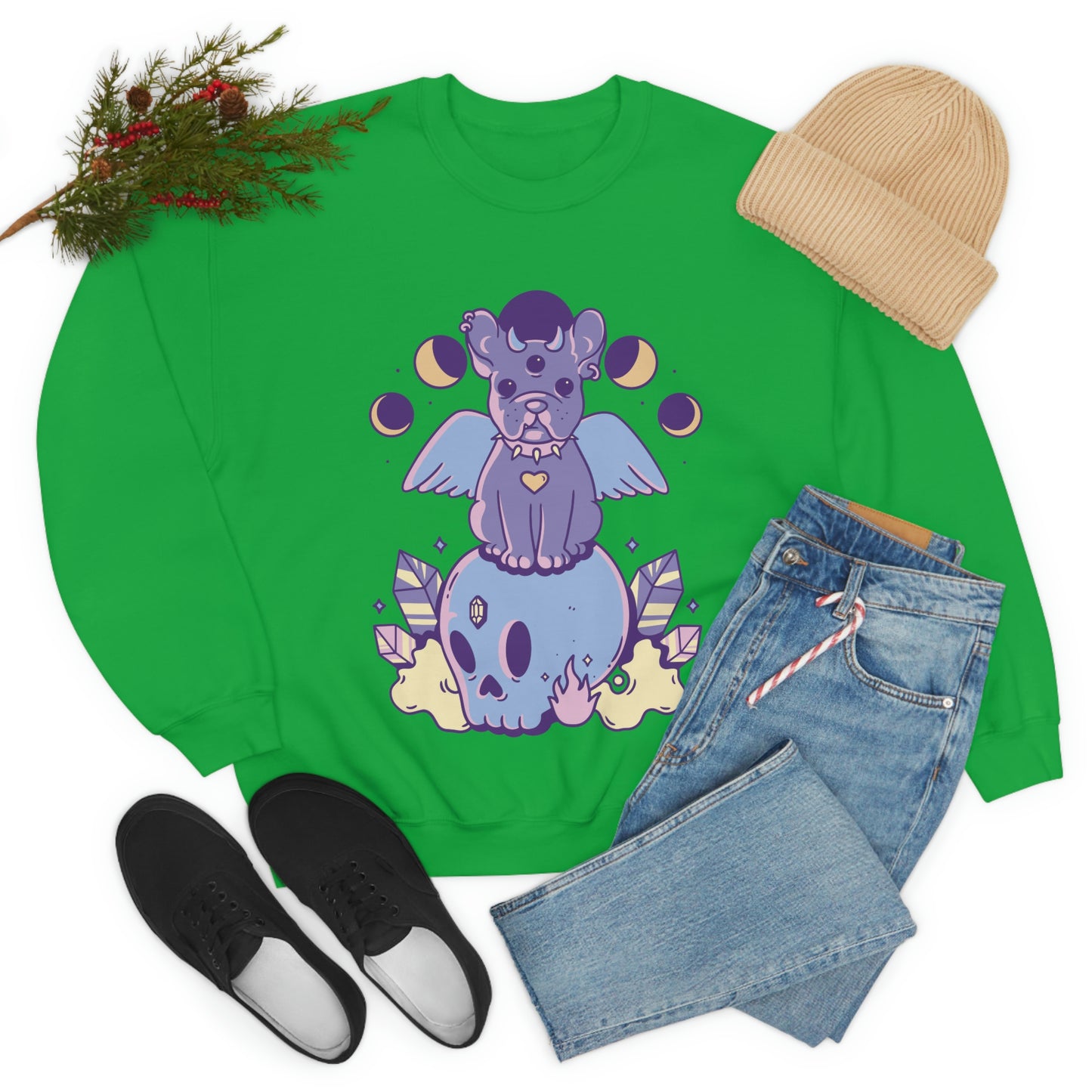 Pastel Goth Dog On Skull Goth Aesthetic Sweatshirt