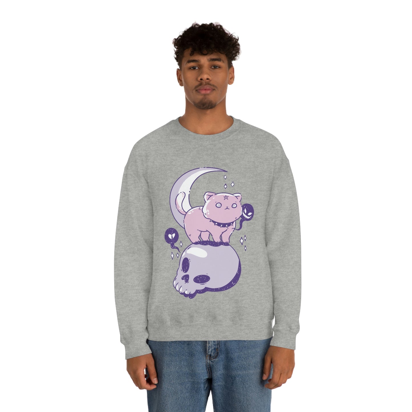 Pastel Goth Cat On Skull Goth Aesthetic Sweatshirt