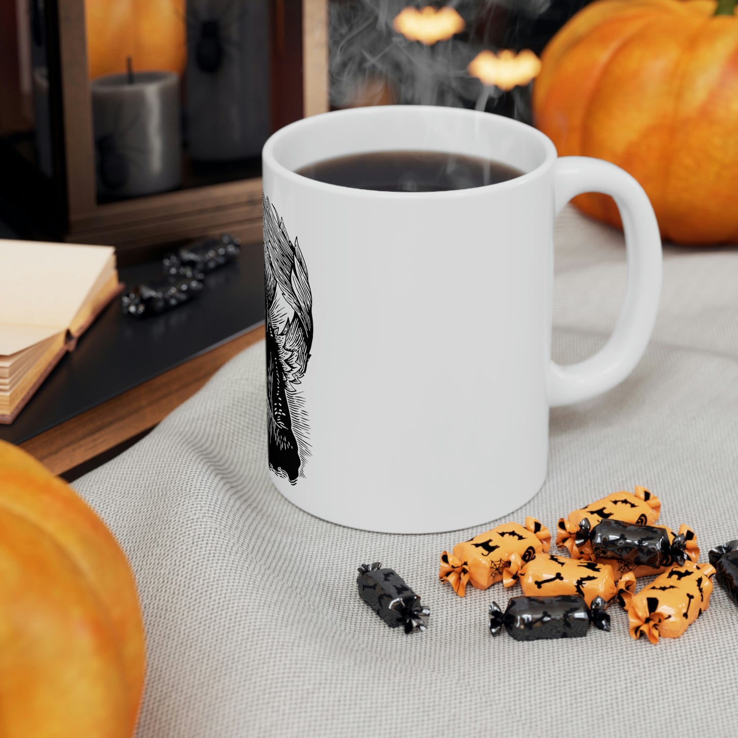 Angel Skull, Goth Aesthetic White Ceramic Mug