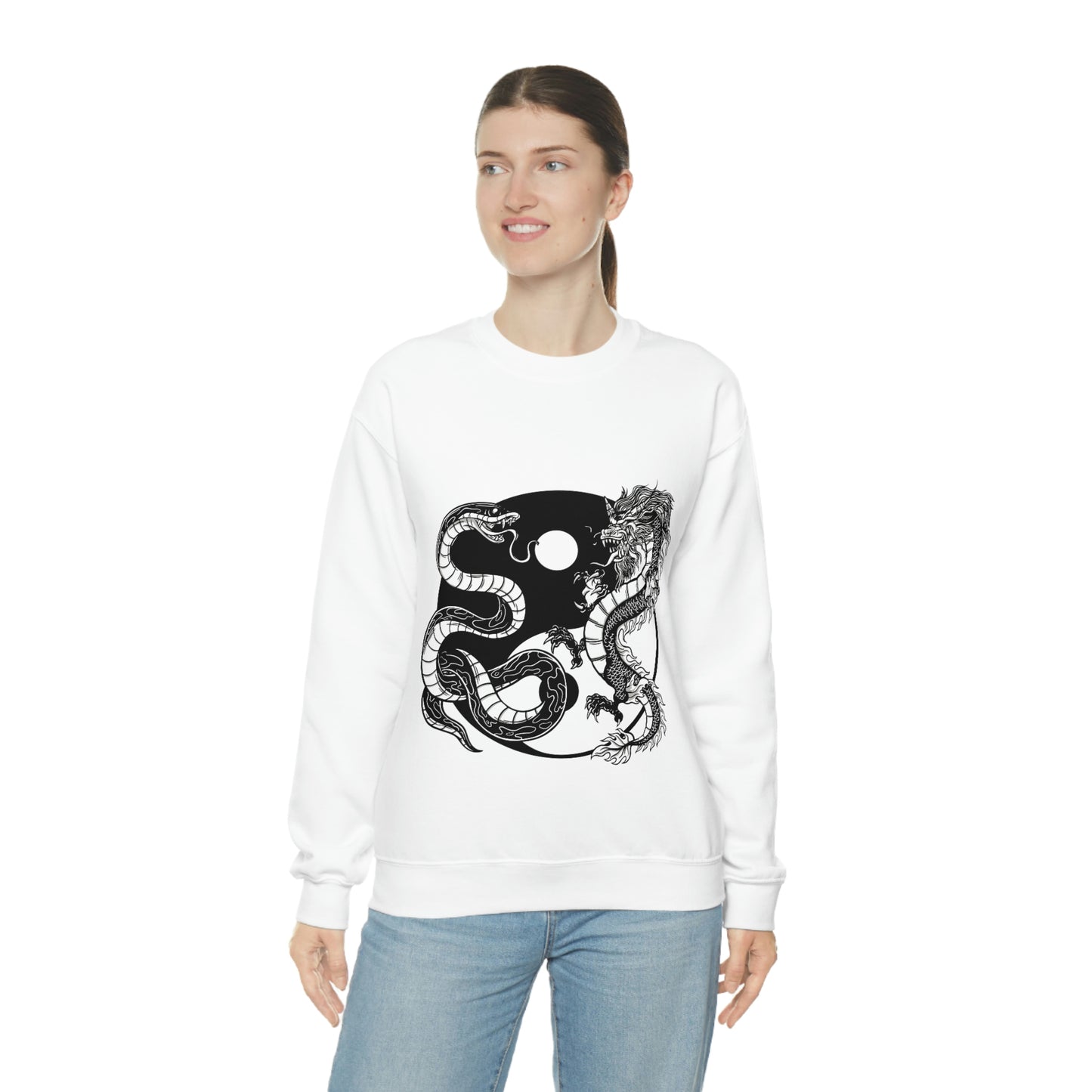 Indie Japanese Art, Japan Streeetwear Retro Ying Yang Dragons Sweatshirt