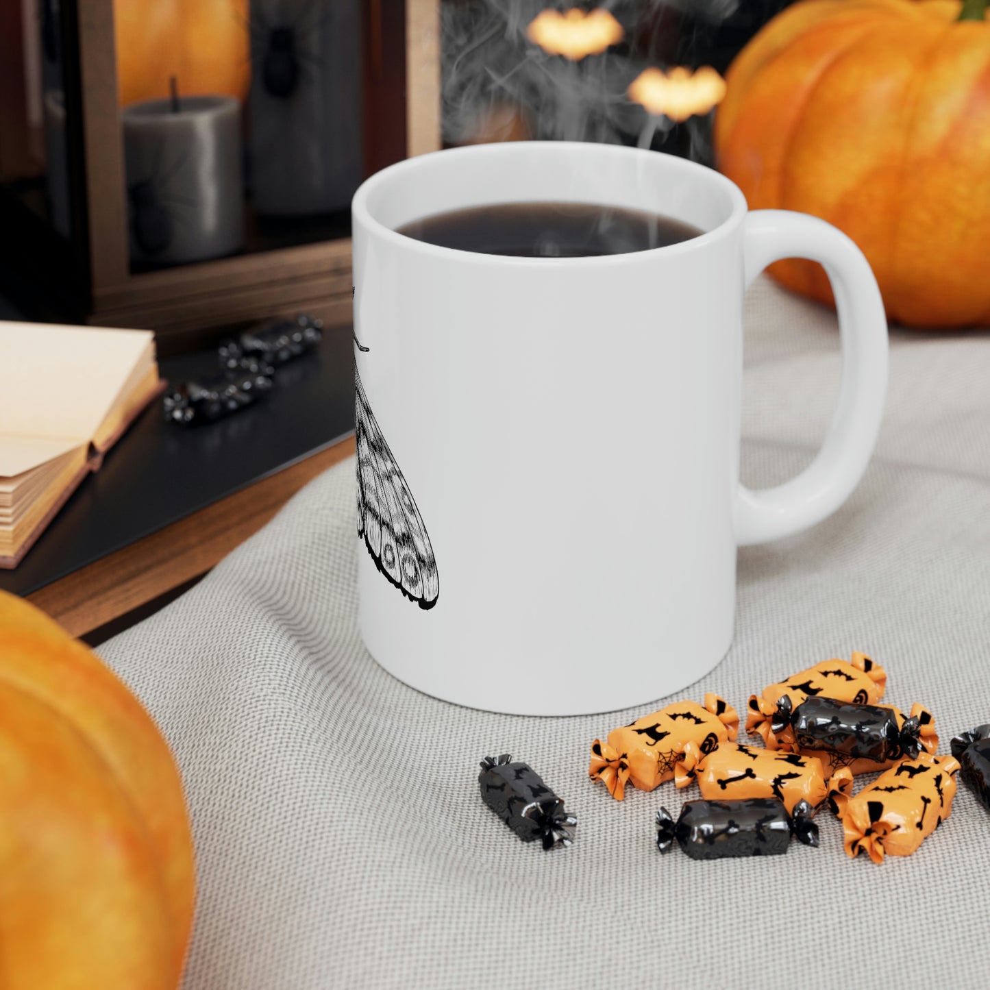 Ink Moth Skull White Ceramic Mug