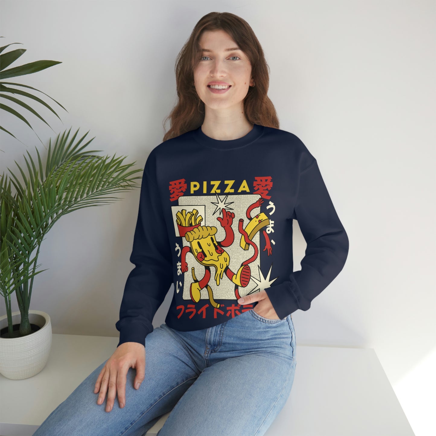 Japanese Aesthetic Pizza Cartoon Sweatshirt