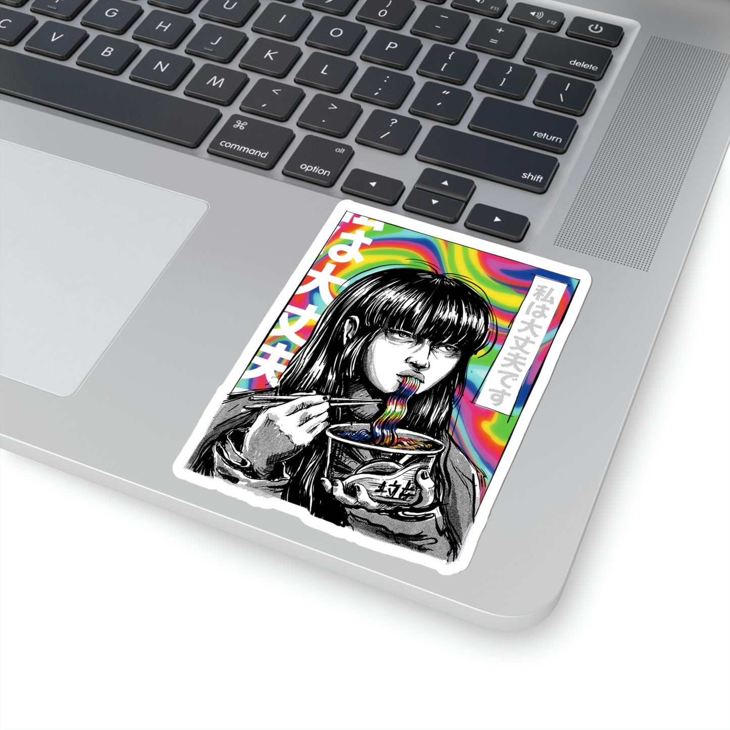 Japan Comic Psychedelic Girl Eating Ramen Sticker