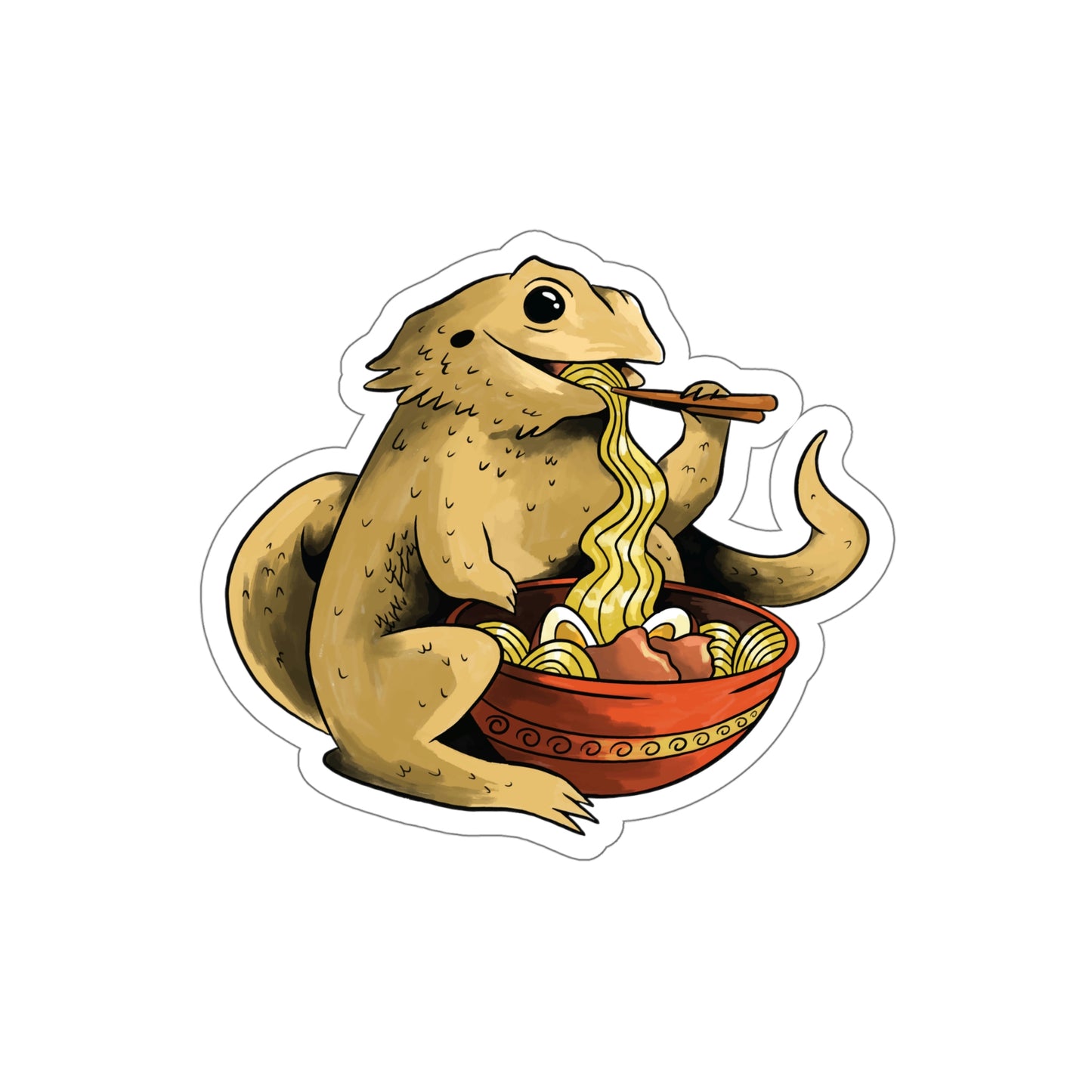 Japanese Aesthetic Bearded Dragon Eating Ramen Sticker