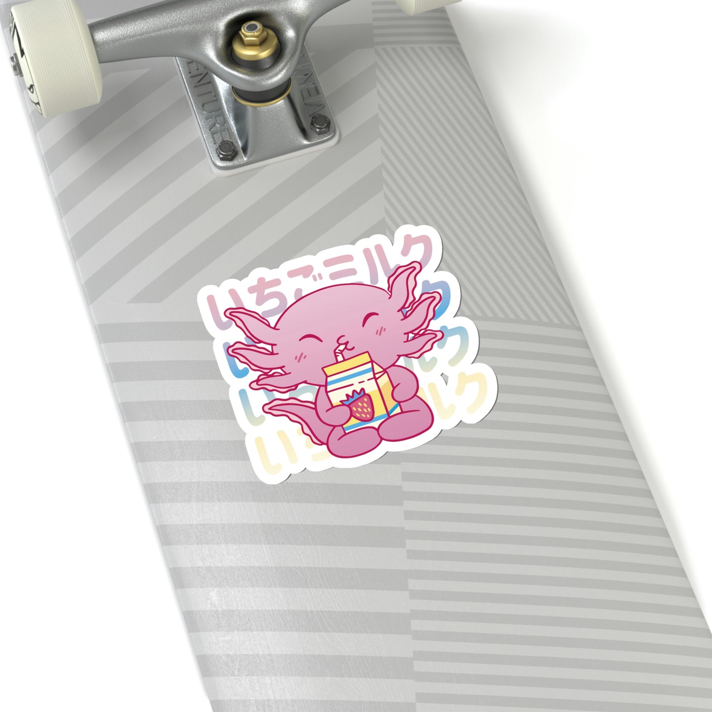 Cute Axolotl Drinking Strawberry Milk Pastel Kawaii Aesthetic, Yami Kawaii, Japanese Aesthetic Otaku Sticker