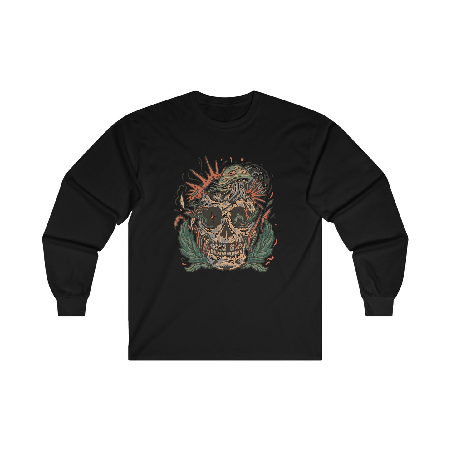 Cottagecore Skull and Mushrooms Floral Long Sleeve Shirt