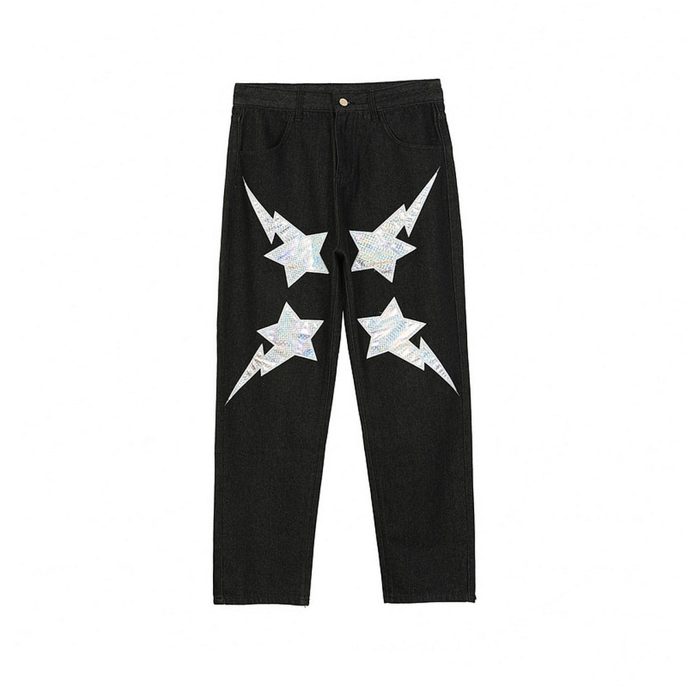 High Street Letter Star Patchwork Pants Y2k Streetwear