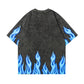 Gothic Blue Flame Print Oversized T Shirt Streetwear Short Sleeve