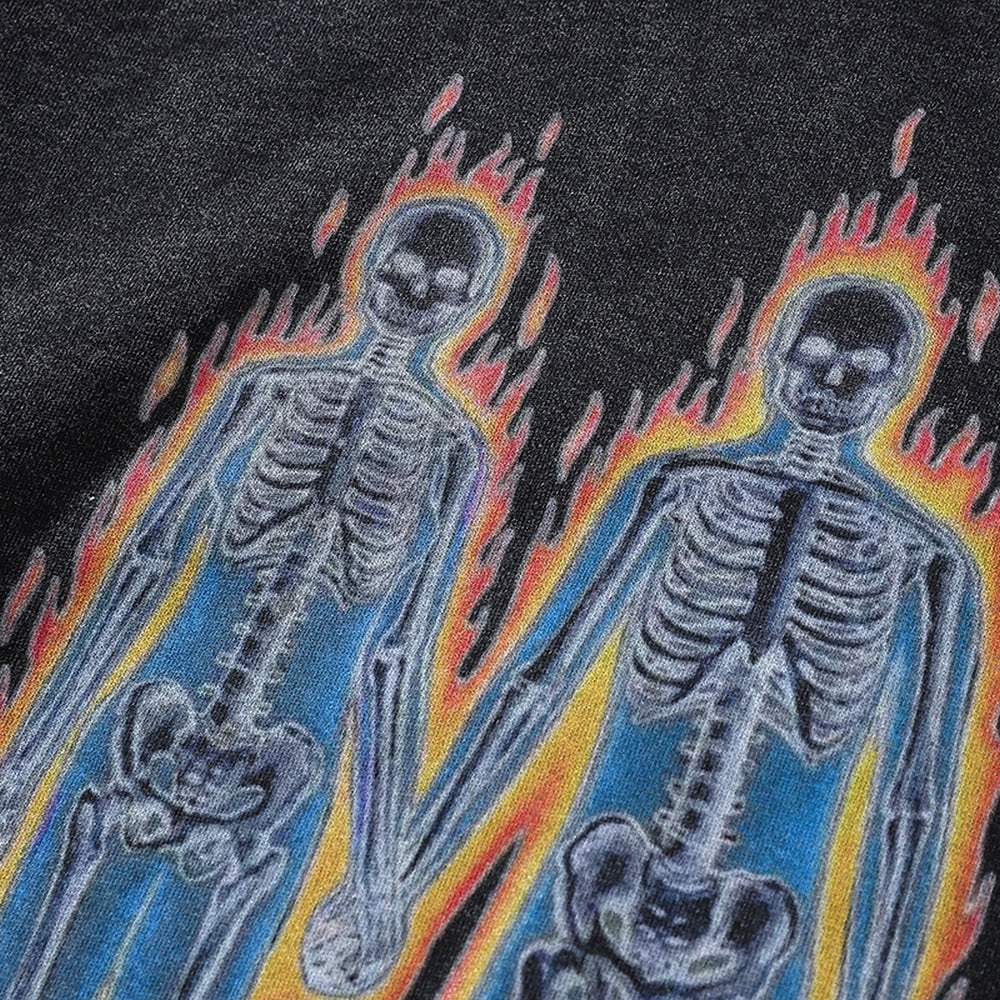 Grunge skeleton Skull Print Punk Gothic Washed Oversize Sweatshirt Hoodie