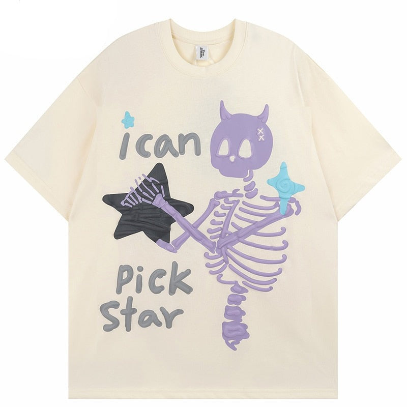 Streetwear Skeleton Stars Graphic T-Shirt