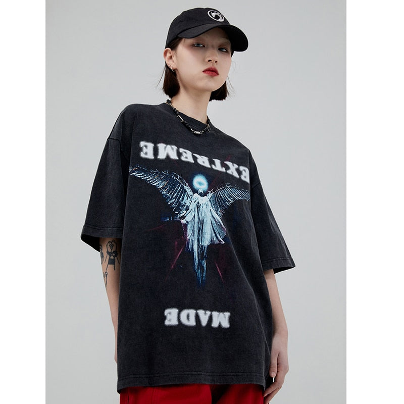 Streetwear Oversized Angels Graphic T Shirt