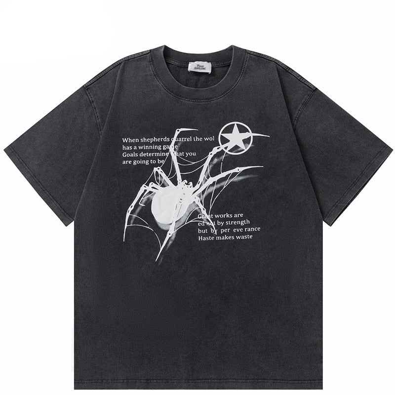 Streetwear Oversized T-Shirt Black Spider Graphic
