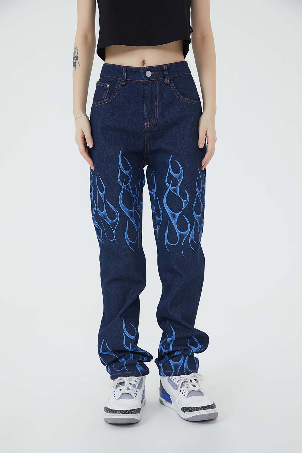 Flame fire jeans y2k hombre denim jeans unisex