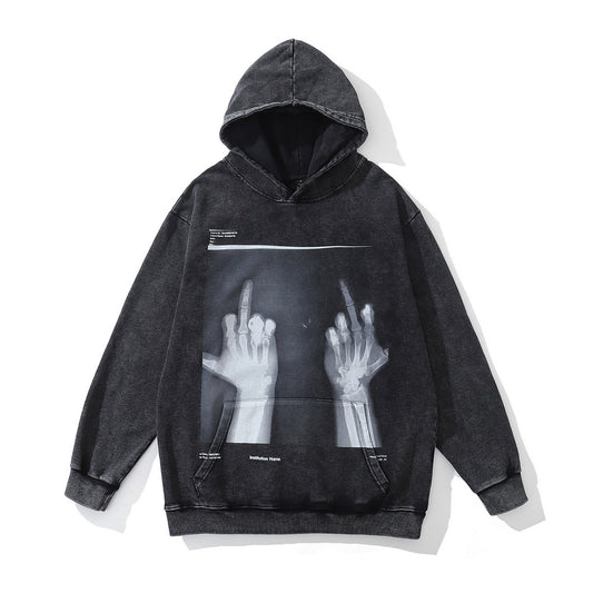 Skeleton Skull Hand Print Oversize Sweatshirt Hoodie Streetwear
