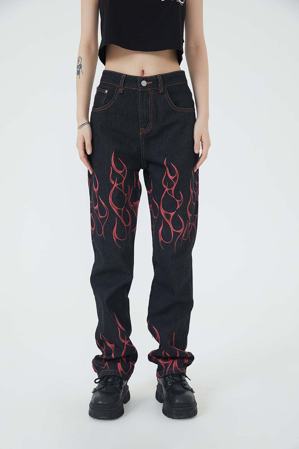 Flame fire jeans y2k hombre denim jeans unisex