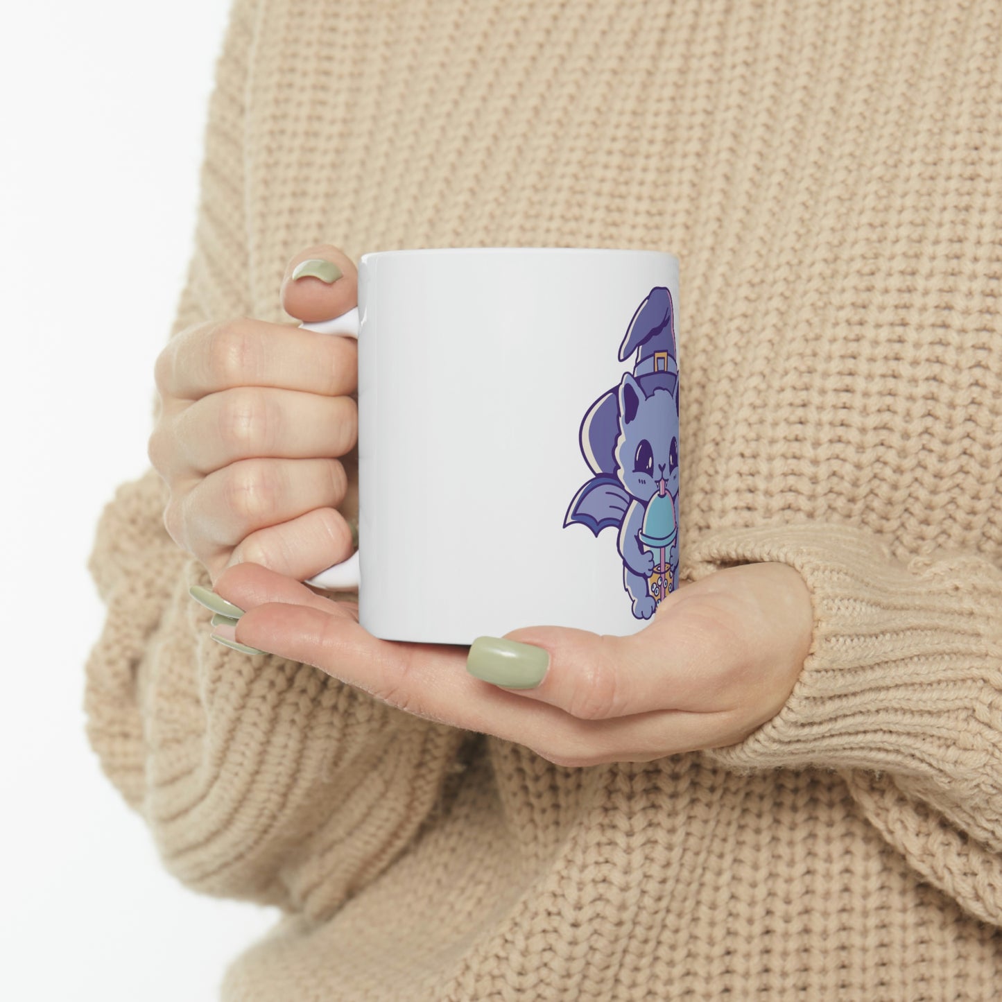 Pastel Goth Cat Witch, Goth Aesthetic White Ceramic Mug