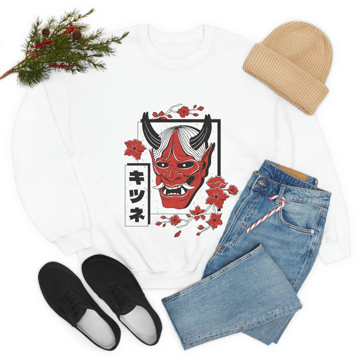 Indie Japanese Art, Japan Streeetwear Retro, Japanese Aesthetic Mask Sweatshirt