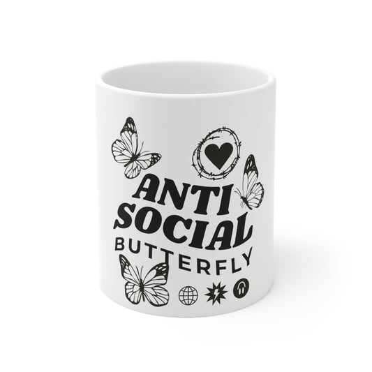 Anti Social Butterfly, Goth Aesthetic White Ceramic Mug