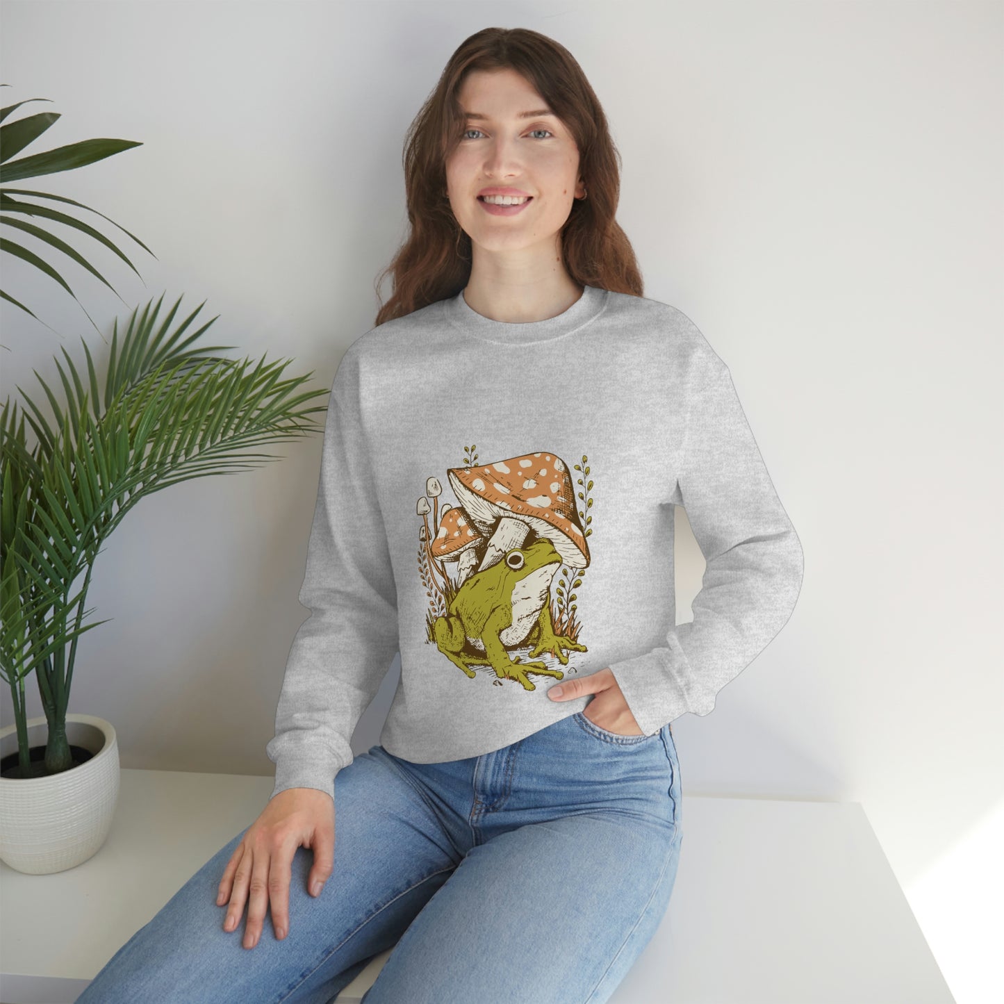 Cottagecore Aesthetic Mushrooms and Frog Sweatshirt