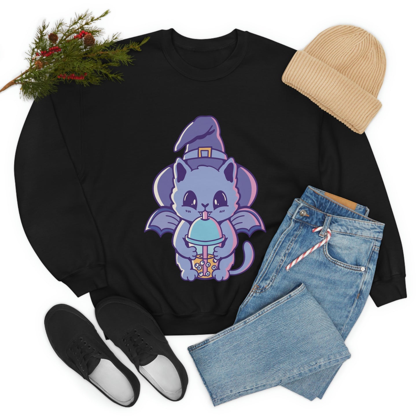 Pastel Goth Cat Witch, Goth Aesthetic Sweatshirt