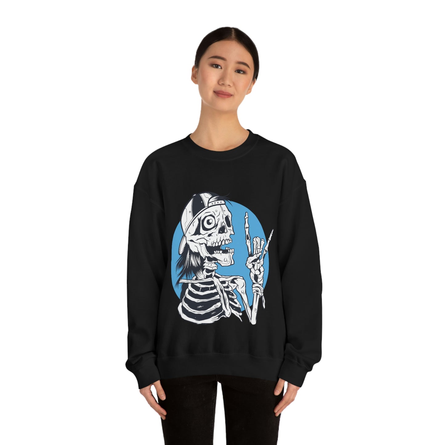 Skeleton Rock Sign Skater Sweatshirt