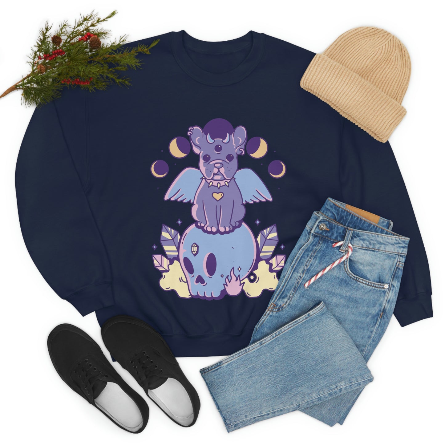 Pastel Goth Dog On Skull Goth Aesthetic Sweatshirt